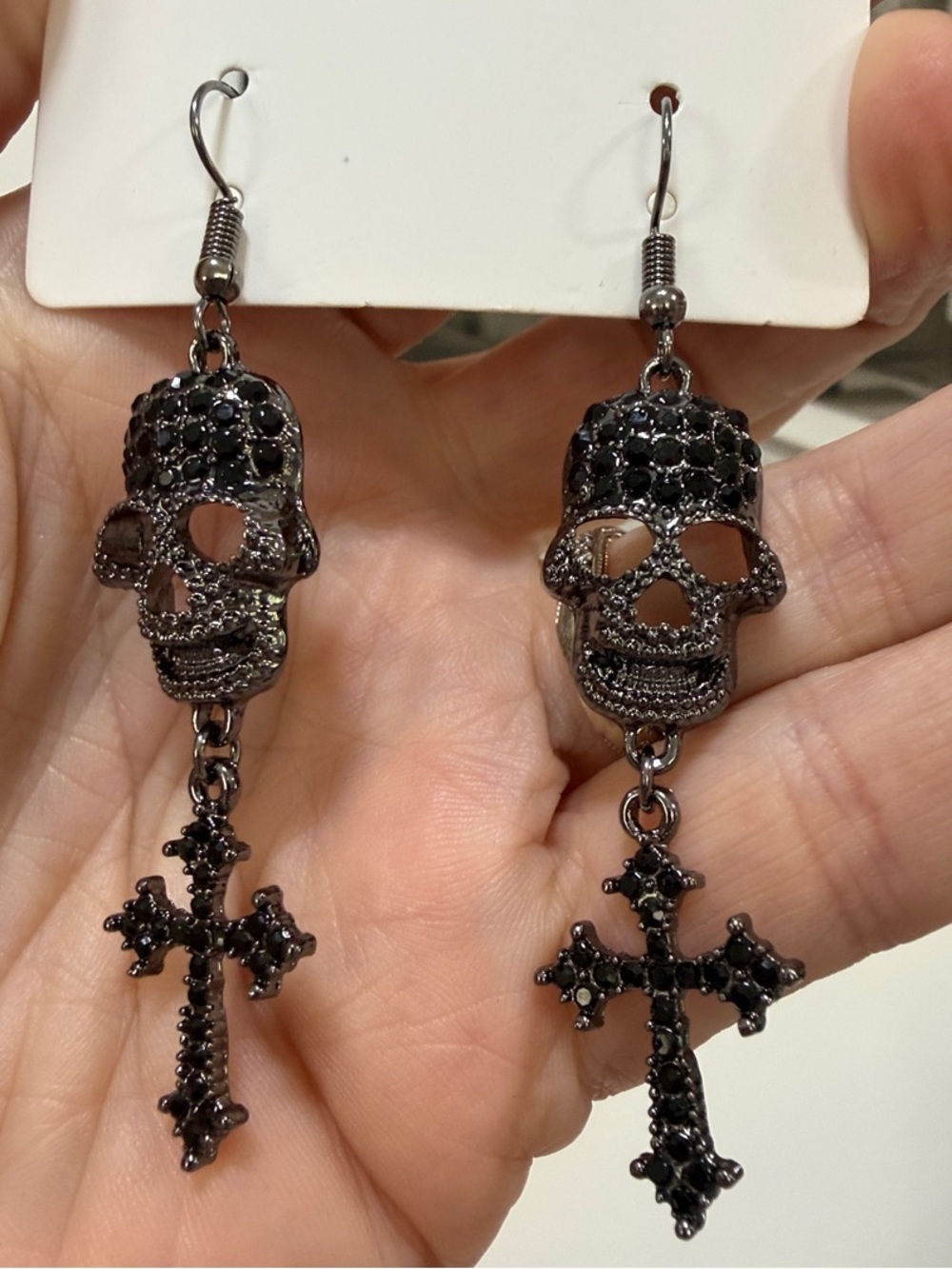Skull & Cross Pendant Drop Earrings - Black